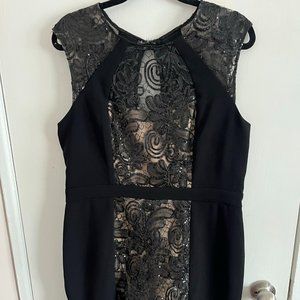3/$30 Black, nude, lace and sequin mini dress  - Xscape - XL